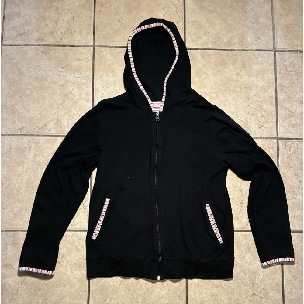 High Sierra Cotton Women's Size Medium Black Pink Long Sleeve Hoodie Jacket Y2K